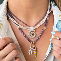 Gold Painted Conch Shell Pendant with Cubic Zirconia