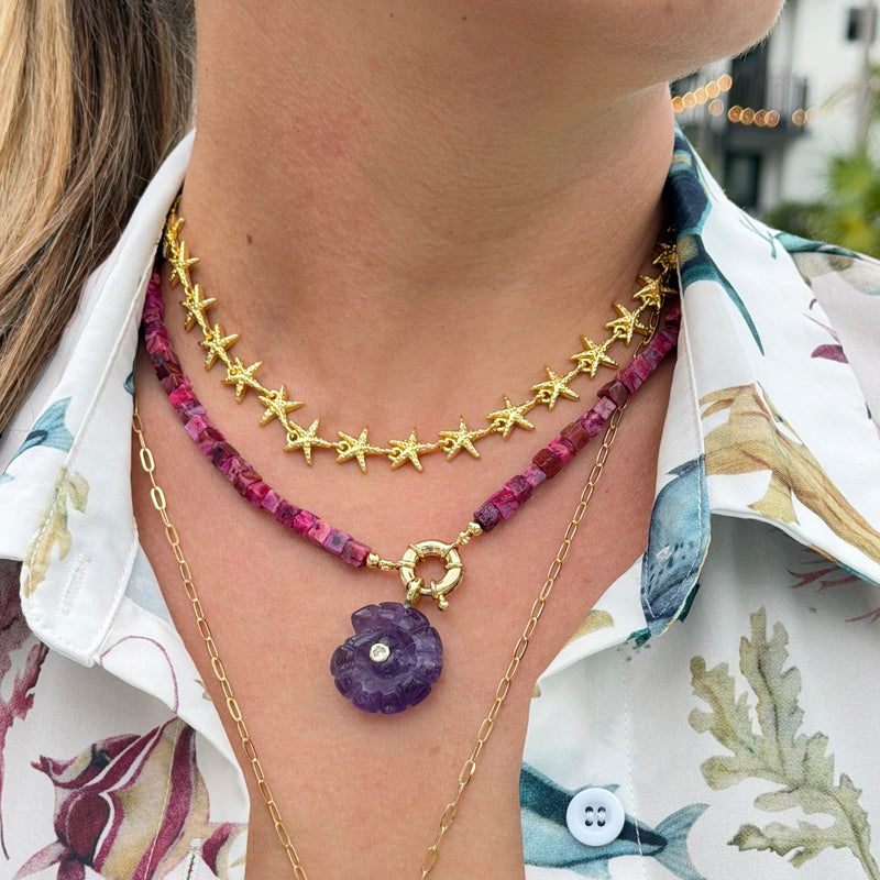 Natural Gemstone Necklace With Interchangeable Donut Lock And 14k Gold Filled Clasp