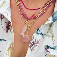 Quartz Sea Shell Pendant With 14k Gold Plated Hook