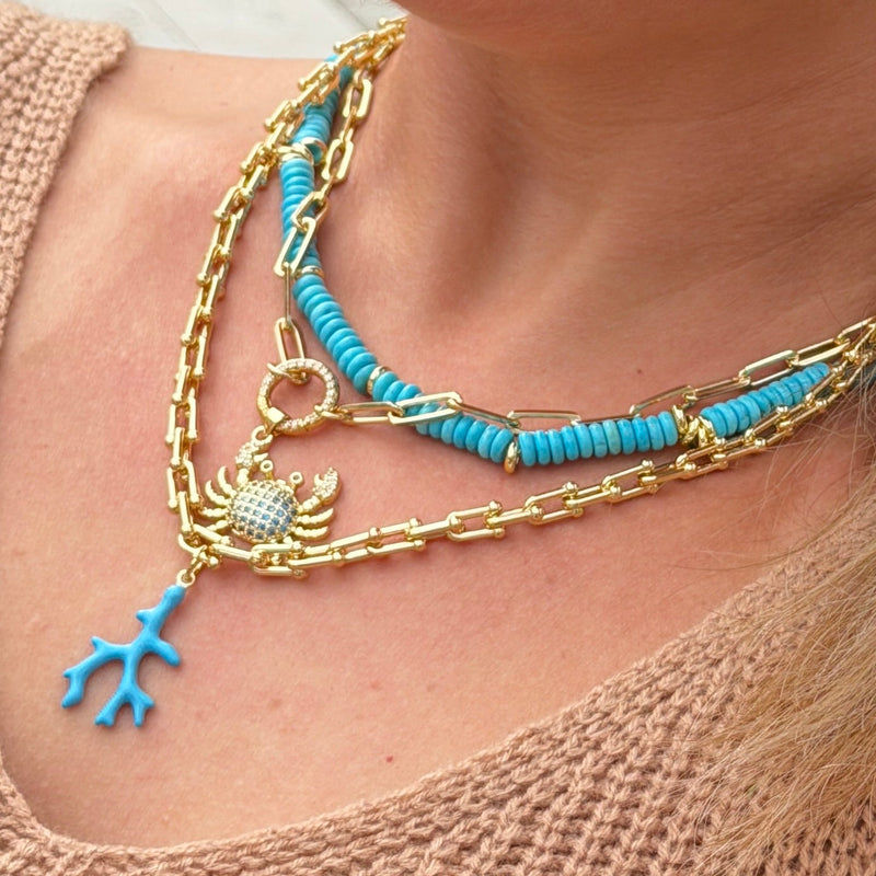 Mini Pavé Crab Pendant in Gold & Blue