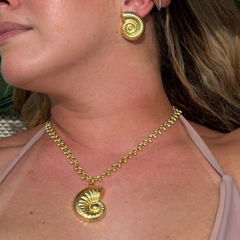 Large Gold Conch Shell Pendant