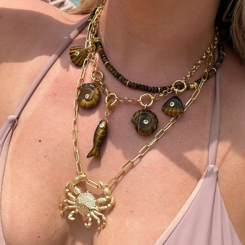 Quartz Sea Shell Pendant With 14k Gold Plated Hook