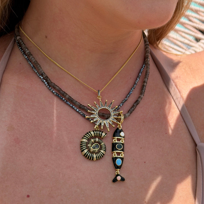 14k Gold Plated Sunburst Pendant With Clear Crystals