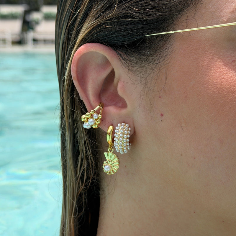 Pearl Seashell Huggie Earrings