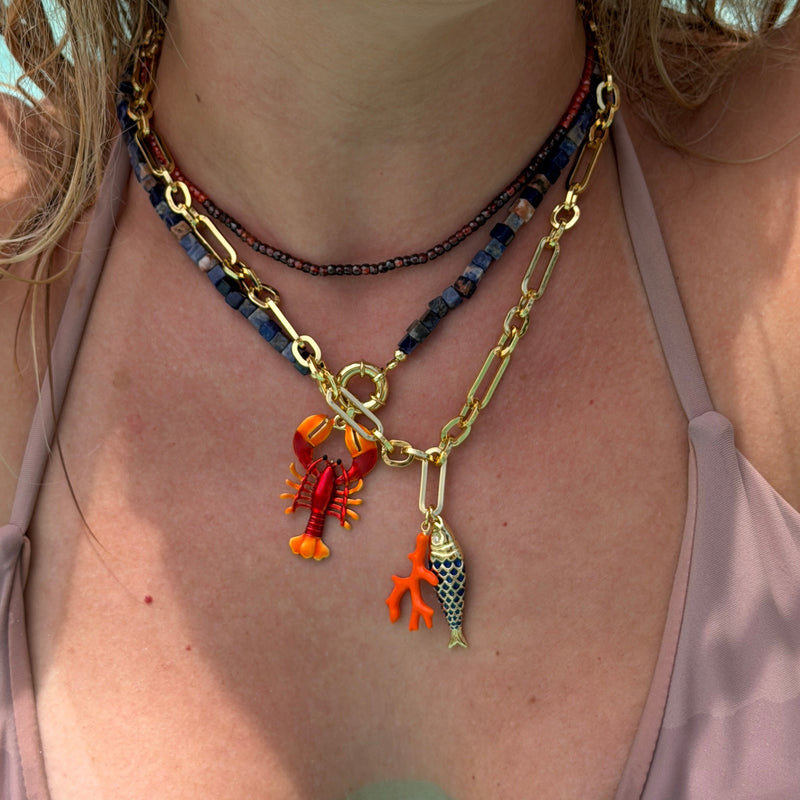 Painted Lobster Pendant – Red & Orange