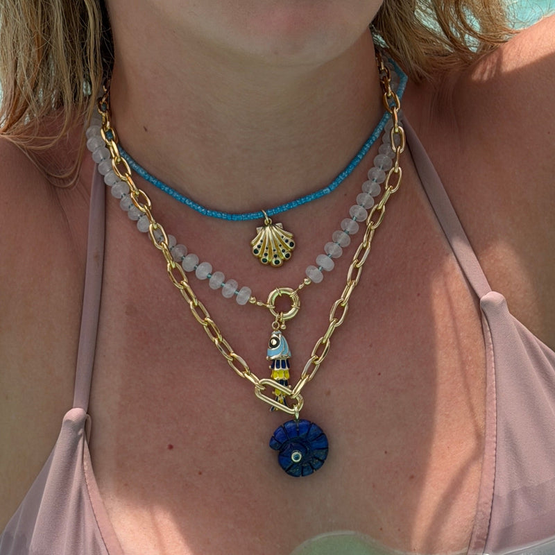 Small Gold Shell Pendant with Crystal Details