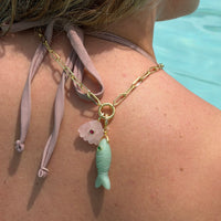 Fish Quartz Pendant With 14k Gold Plated Hook