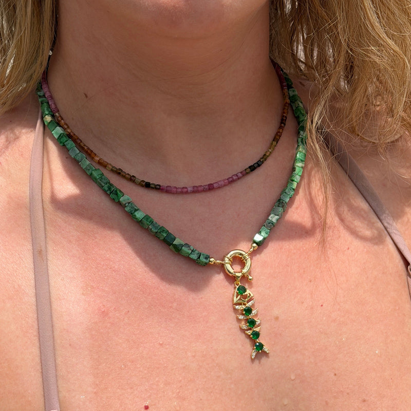 Natural Gemstone Necklace With Interchangeable Donut Lock And 14k Gold Filled Clasp