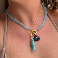 Fish Quartz Pendant With 14k Gold Plated Hook