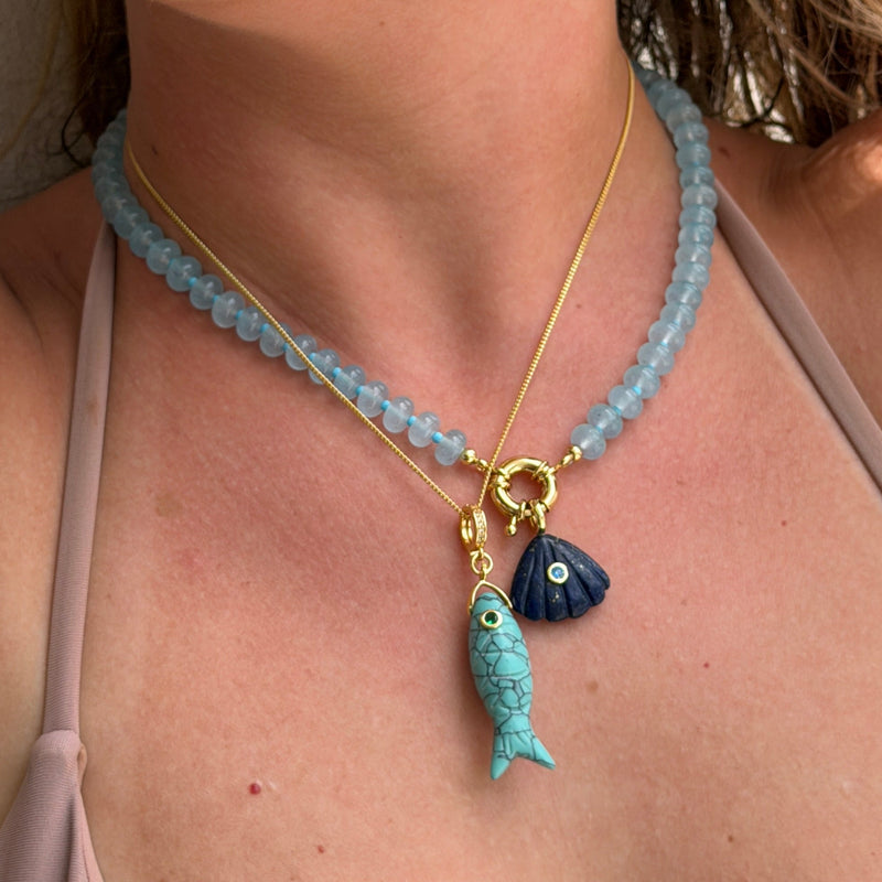 Fish Quartz Pendant With 14k Gold Plated Hook