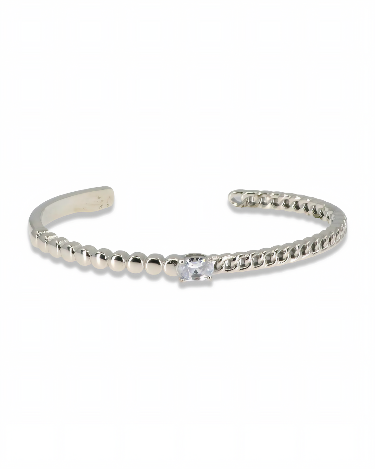 Open back bangle bracelet with oval zirconia