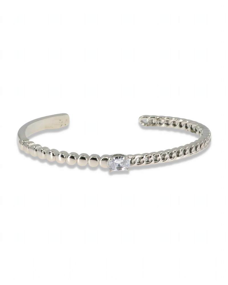 Open back bangle bracelet with oval zirconia