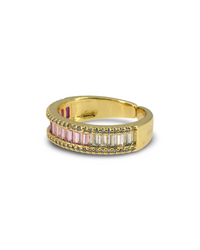 GOLD BAGUETTE CUT CZ OMBRE PINK ETERNITY BAND RING