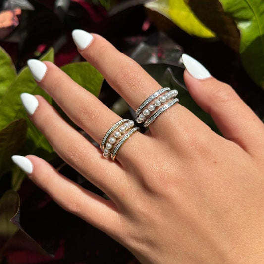 STEEL PEARL & PAVE RING