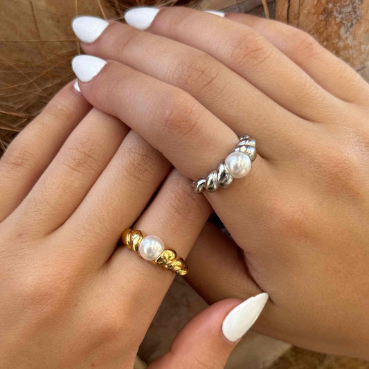 TWIST RIVER PEARL GOLD & SILVER RING