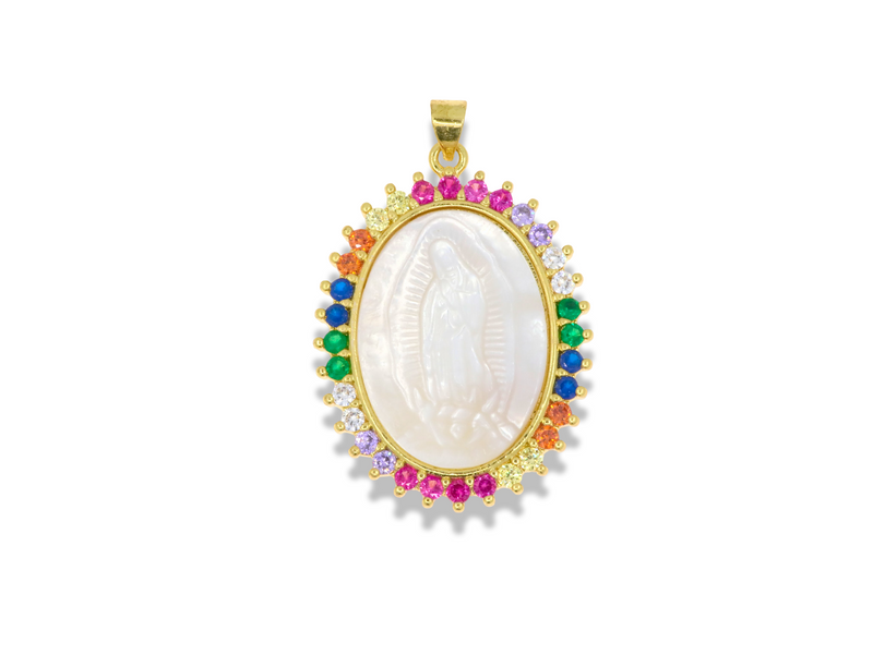 Our Lady of Guadalupe Pendant with Mother of Pearl & Multicolor Border