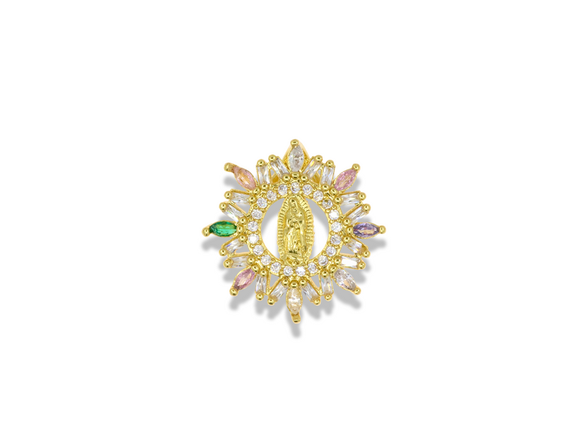 Mini Our Lady of Guadalupe Pendant with Pavé & Crystal Petal Border