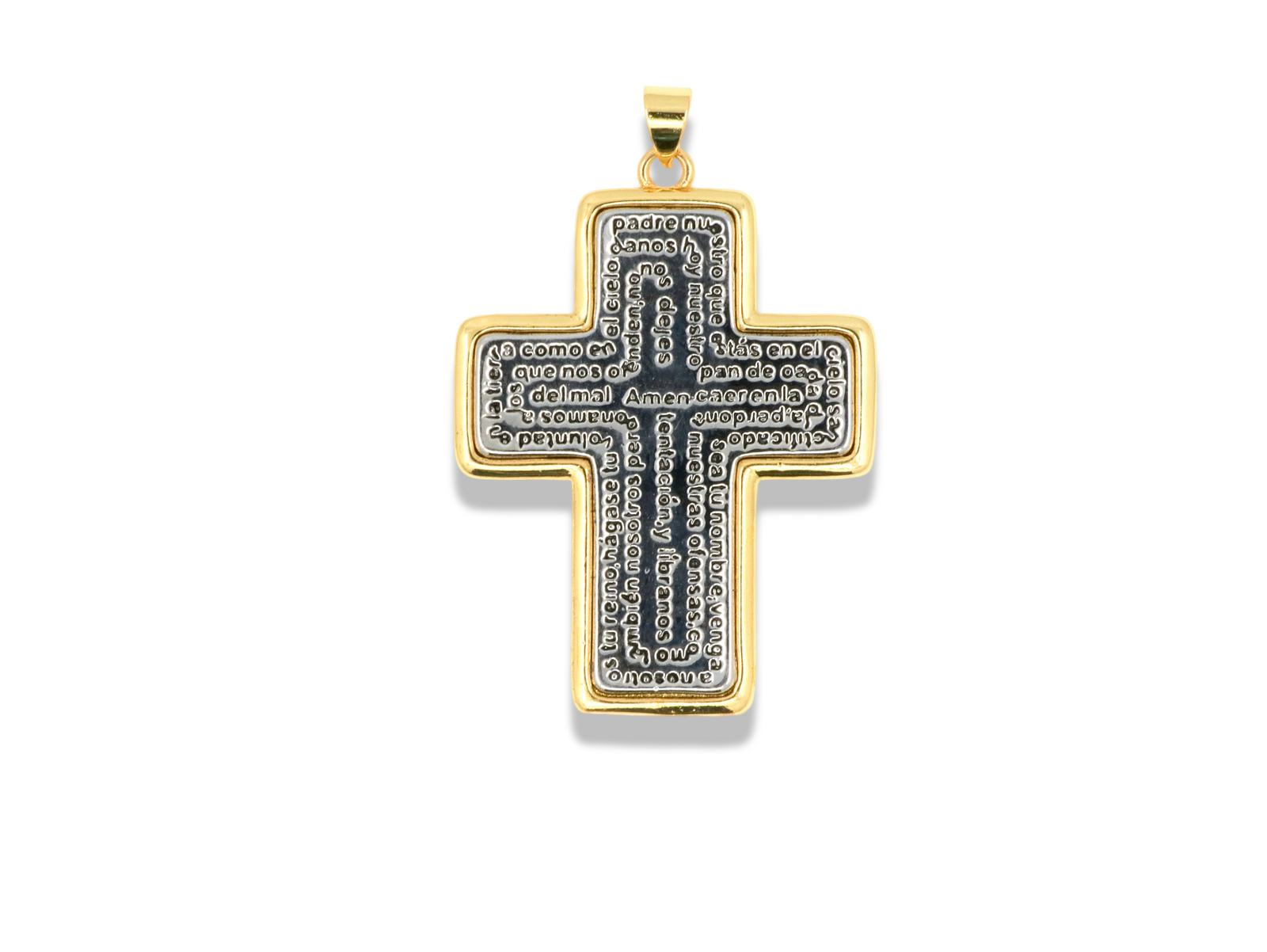 Two-Tone Cross Pendant with Lord’s Prayer (Spanish)