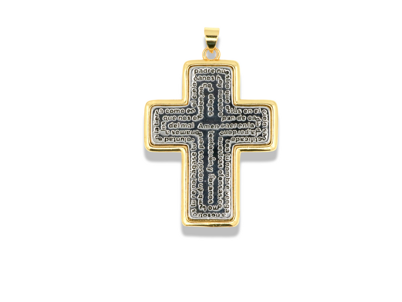 Two-Tone Cross Pendant with Lord’s Prayer (Spanish)