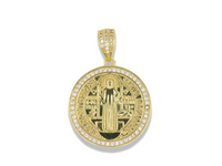 Gold Saint Benedict Locket Pendant with Pavé Border