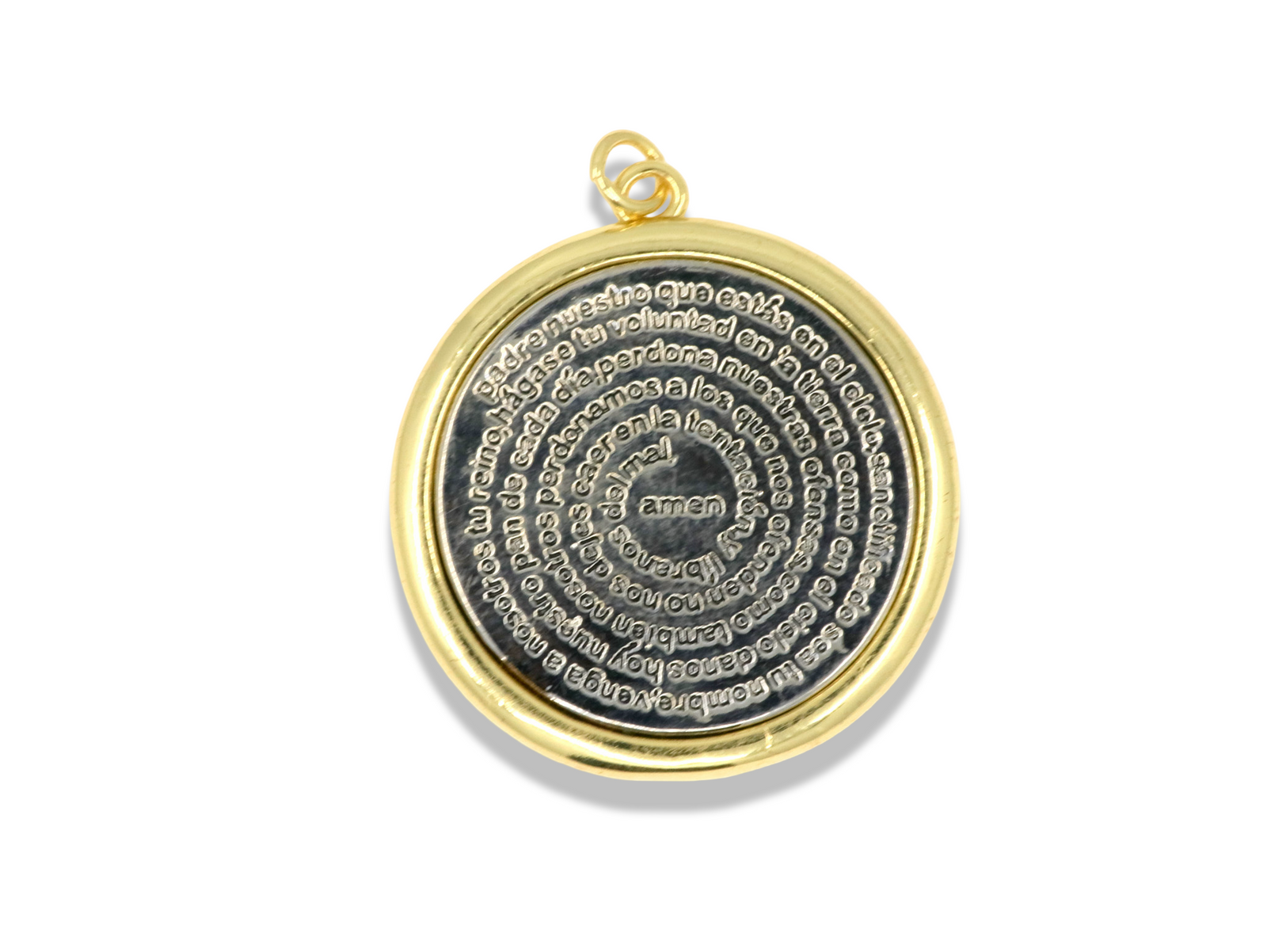 Two-Tone Round Medal Pendant with Lord’s Prayer (Spanish)