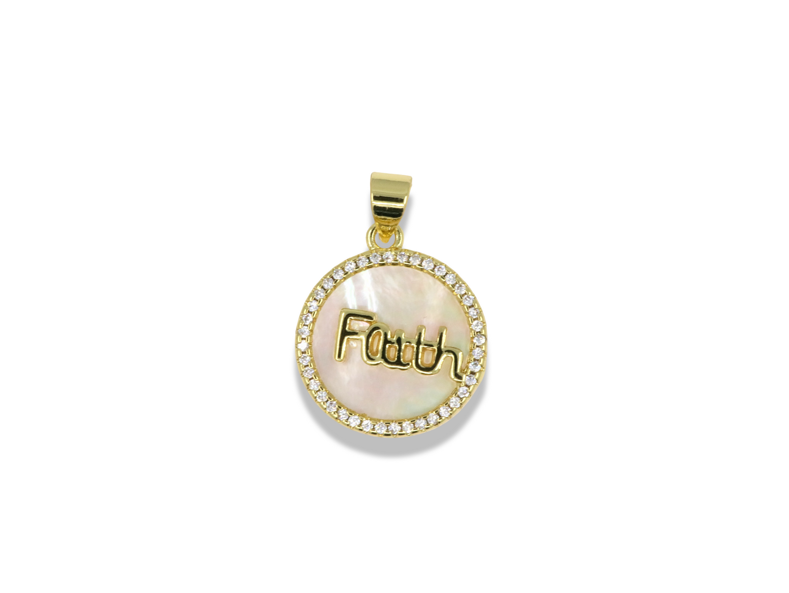 Mother of Pearl Faith Medal Pendant with Pavé