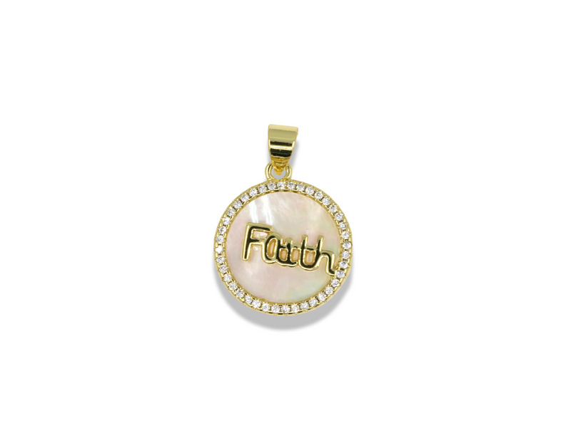 Mother of Pearl Faith Medal Pendant with Pavé