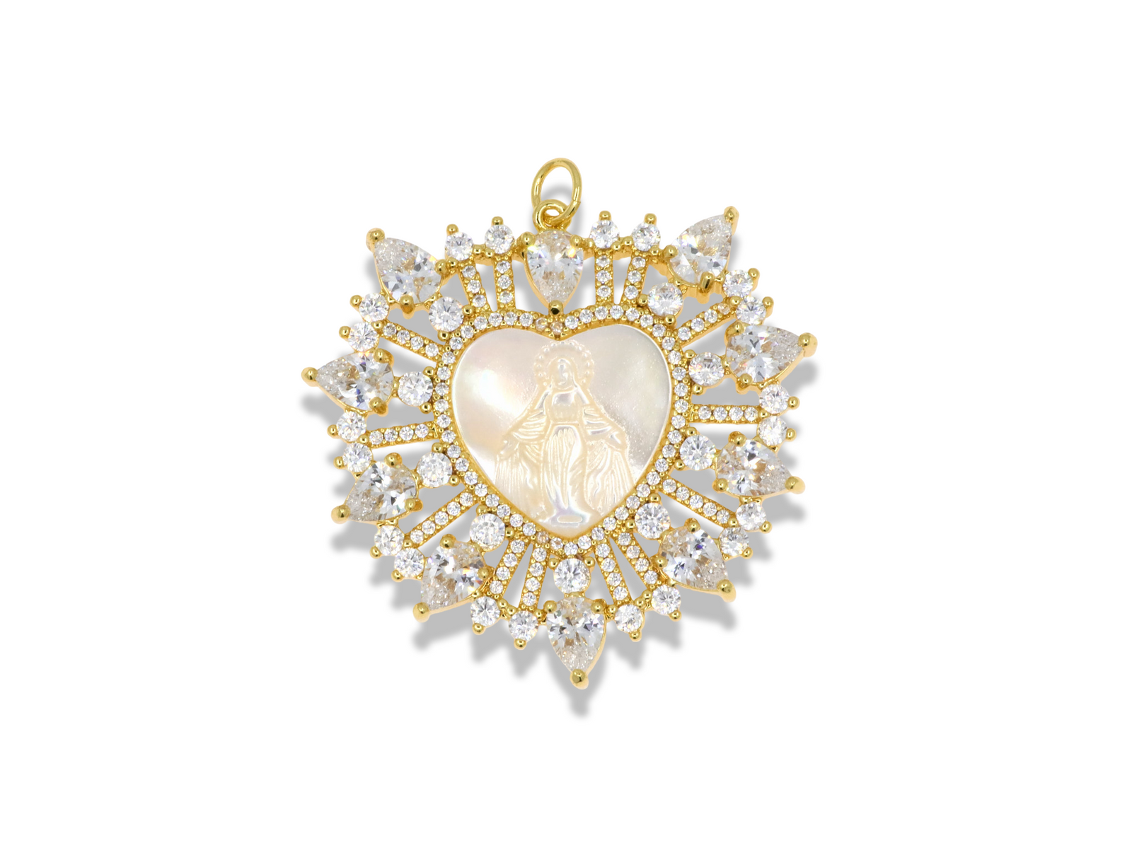 Miraculous Medal Pendant with Mother of Pearl & Zirconia Border