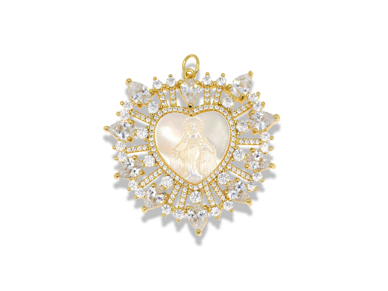 Miraculous Medal Pendant with Mother of Pearl & Zirconia Border