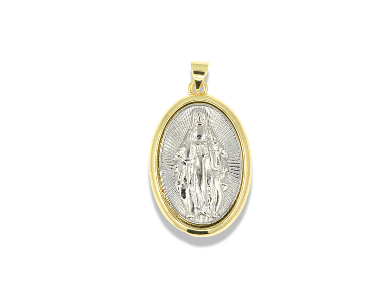 Two-Tone Virgin Mary Oval Medal Pendant
