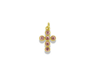 Mini Gold Cross Pendant with Round Crystal Accents