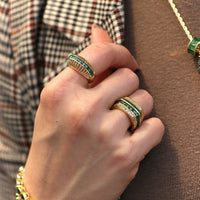 ADJUSTABLE HEXAGON RING WITH SQUARE ZIRCON CENTER & PAVE SIDE STONES