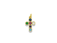 Mini Gold Cross Pendant with Round Crystal Accents