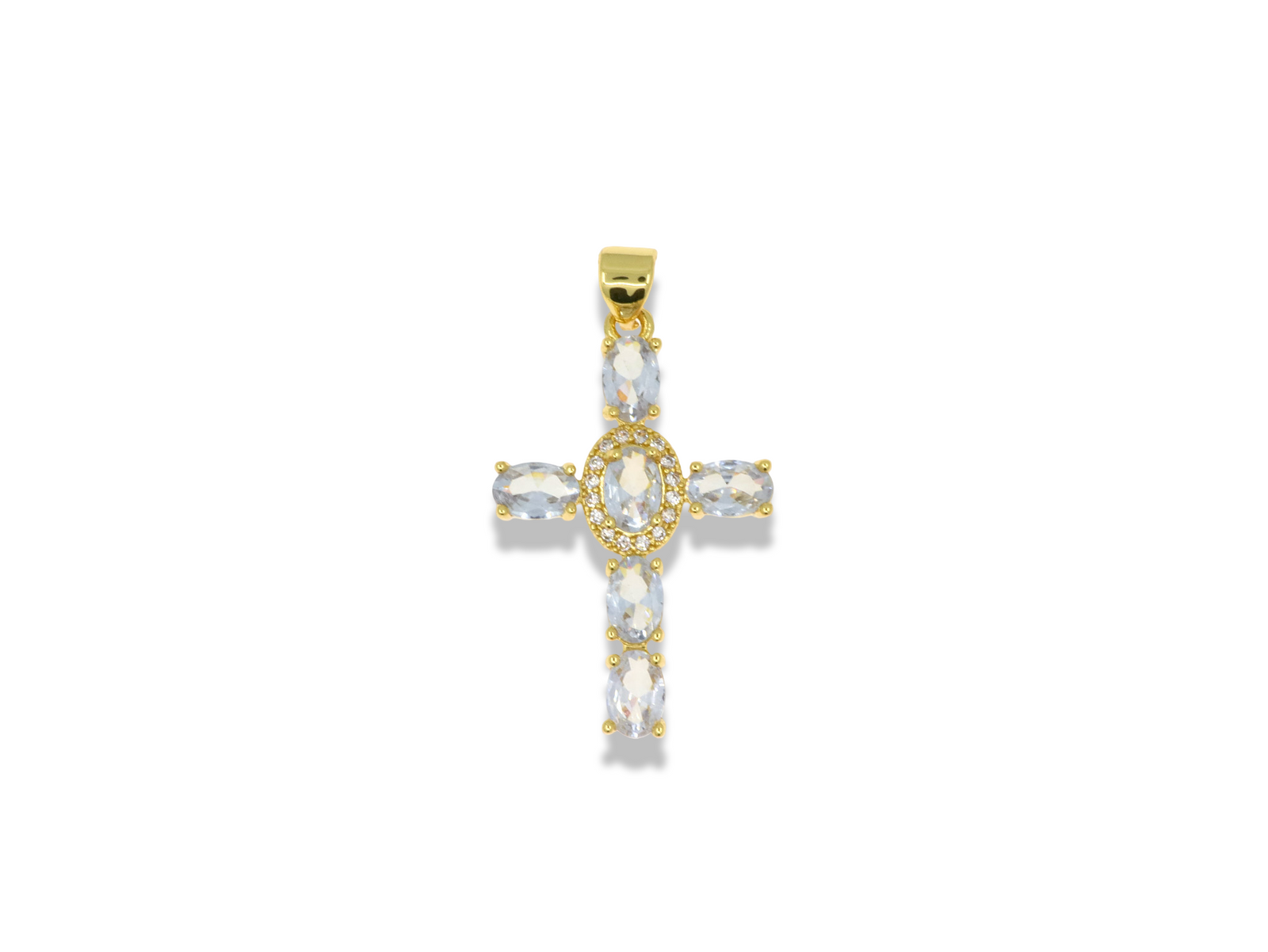 Oval Crystal Cross Pendant