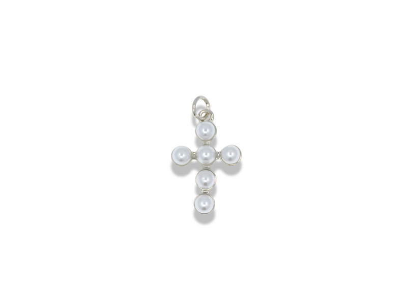 Mini Silver Pearl Cross Pendant