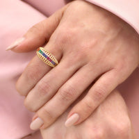 Tall Gold Ring with Square CZ Line – Adjustable Design
