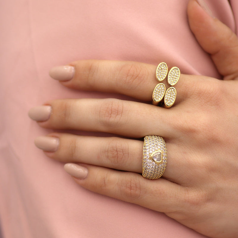 Open Front Split Band Ring with Four Oval Zirconia Accents