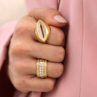 Open Oval Gold Ring with Pavé Cubic Zirconia – Adjustable