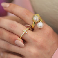Thin Cross Ring with Zirconia Stone – Delicate Religious Jewelry