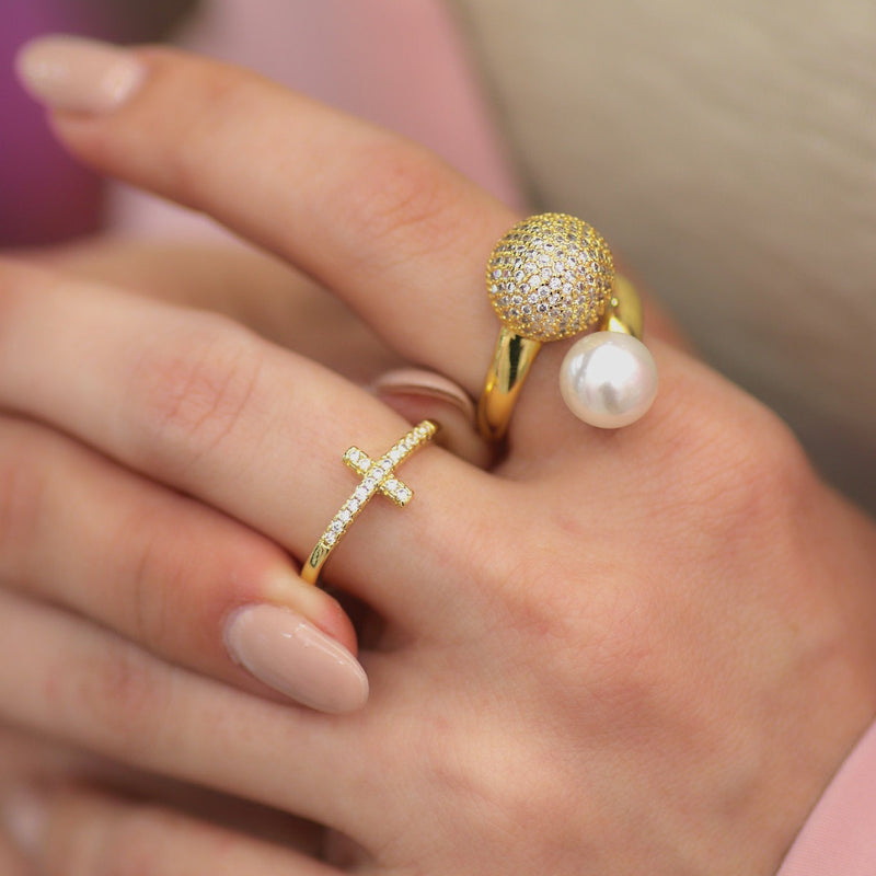Thin Cross Ring with Zirconia Stone – Delicate Religious Jewelry