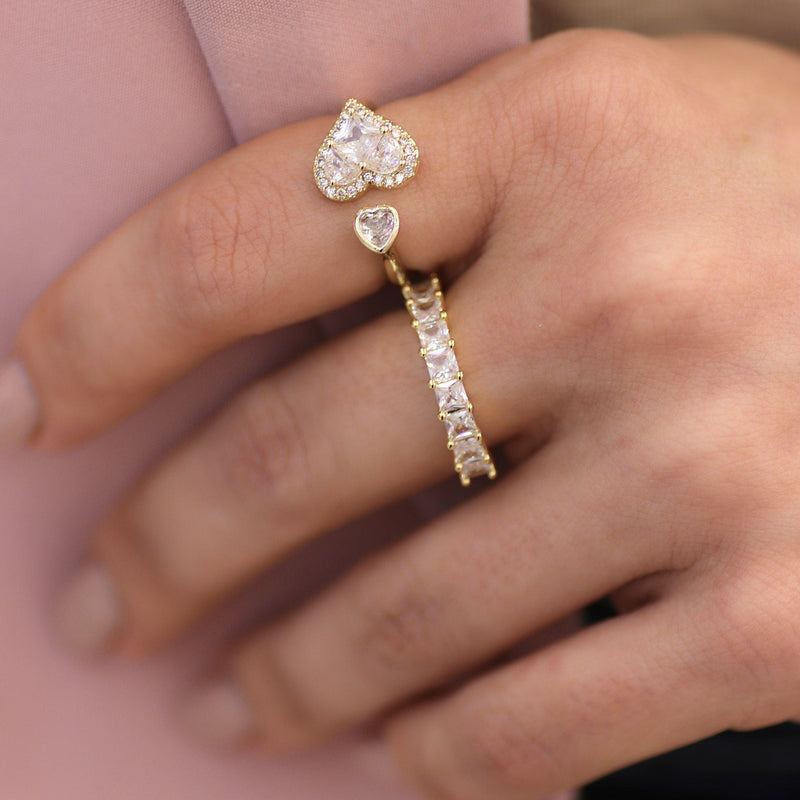 Gold Adjustable Double Heart Ring