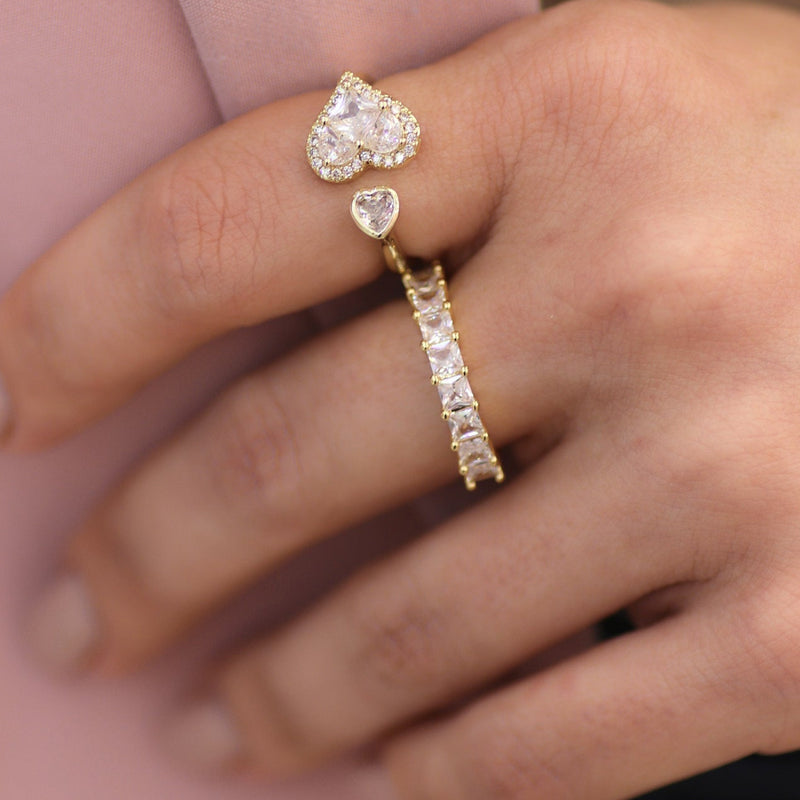 Gold Thin Band Ring with Square Cut Clear CZ Bar Detail