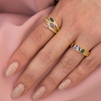 Triple Oval Multicolor CZ Ring with Split Band Pavé Accents – Adjustable