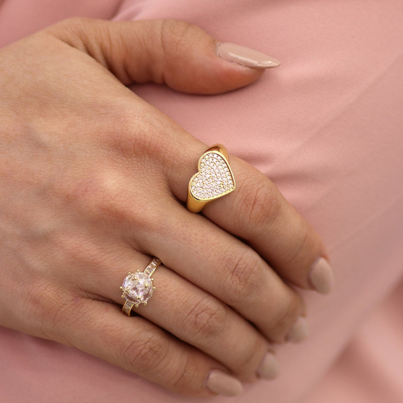 GOLD HEART PAVE ADJUSTABLE RING