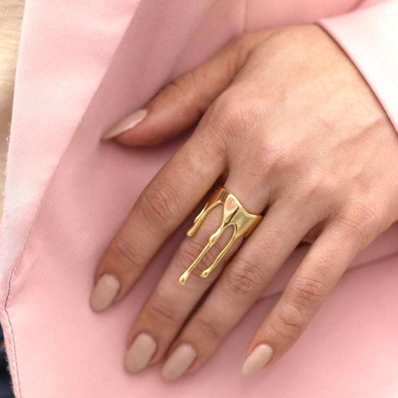 Gold Dripping Paint Ring – Adjustable Statement Design