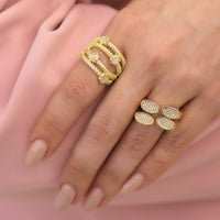 Textured Multi-Strand Gold Ring with CZ Stars – Adjustable