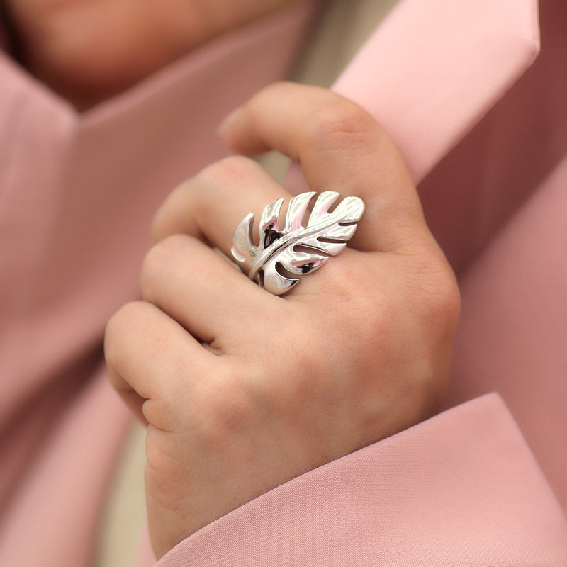 Adjustable Silver Leaf Ring