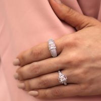 Silver Baguette & Pavé CZ Ring – Statement Adjustable Band