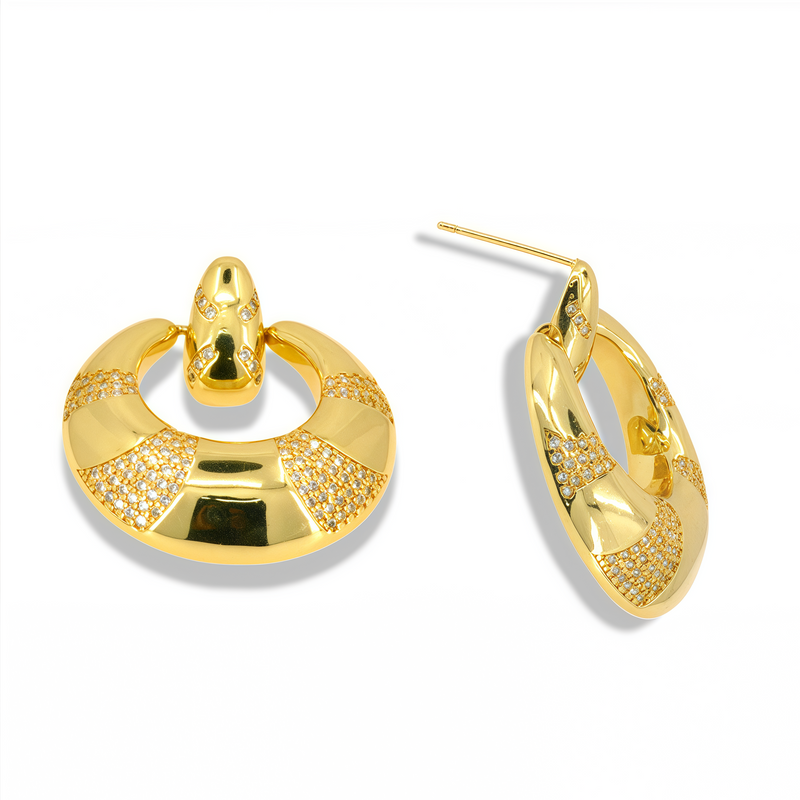 14K Gold Filled Pavé Link Hoop Earrings