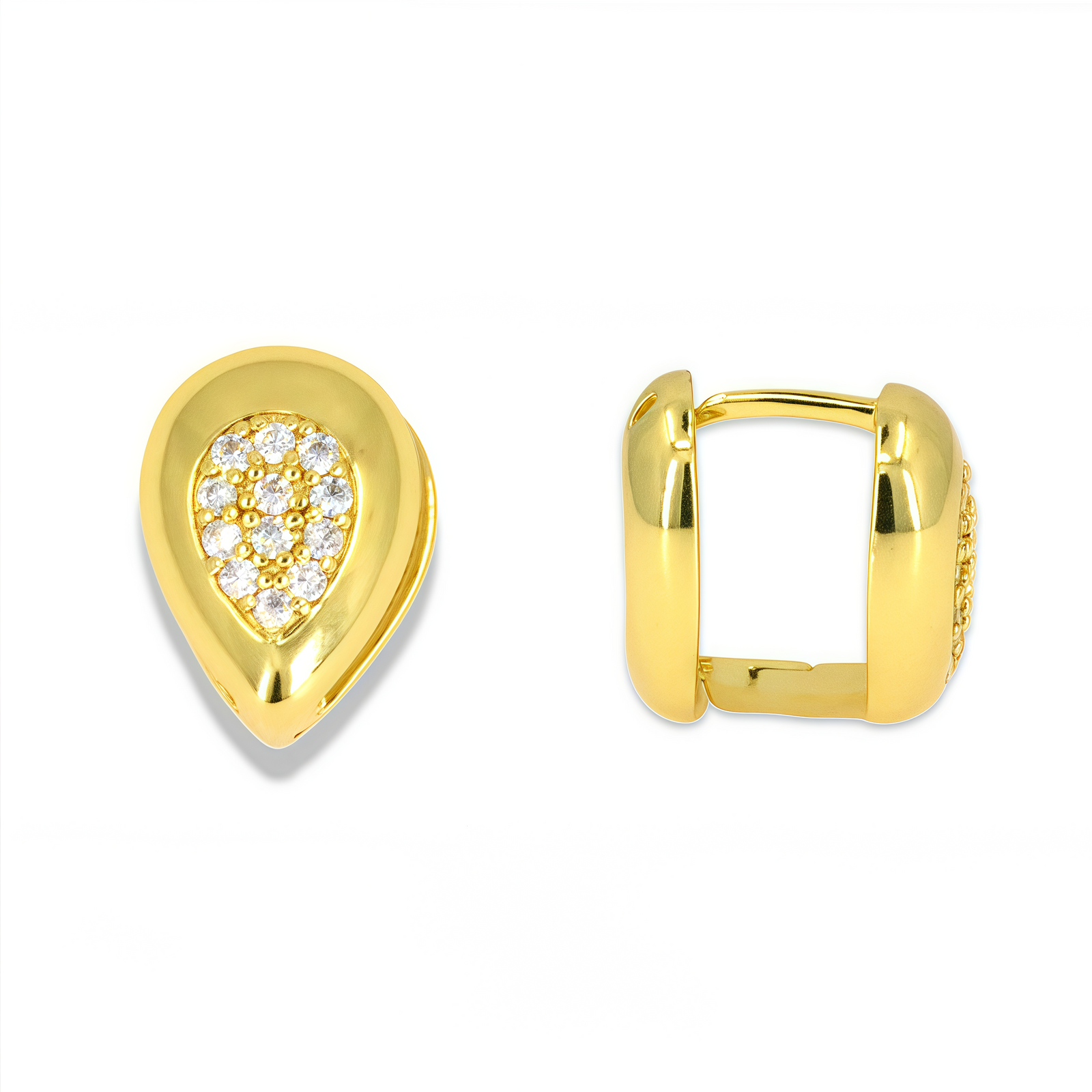 Teardrop Pavé Huggie Earrings – Gold Filled